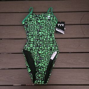 TYR DuraFast Elite Petra CutoutFit Green/grey Youth Girl Sz 24 One Piece New